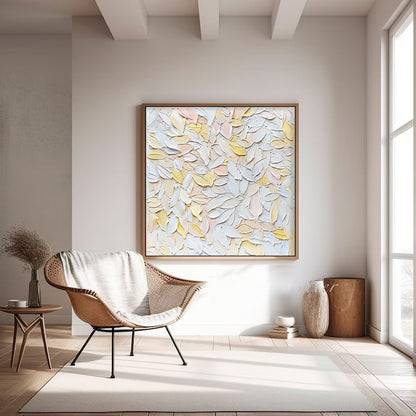 Soft Pastel Floral Oil Painting | Elegant Leafy Abstract Canvas Art Decor