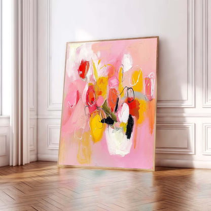 Vibrant Abstract Floral Oil Painting on Canvas - Colorful Modern Art for Home Décor