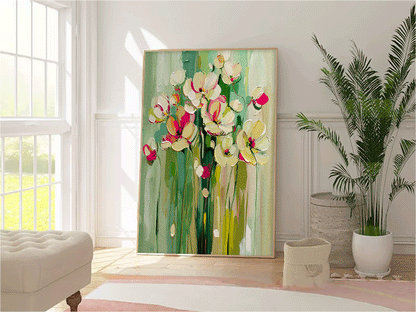 Vibrant Floral Oil Painting for Modern Home Decor and Art Lovers