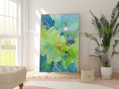 Vibrant Floral Oil Painting on Canvas – Modern Botanical Artwork for Home Decor