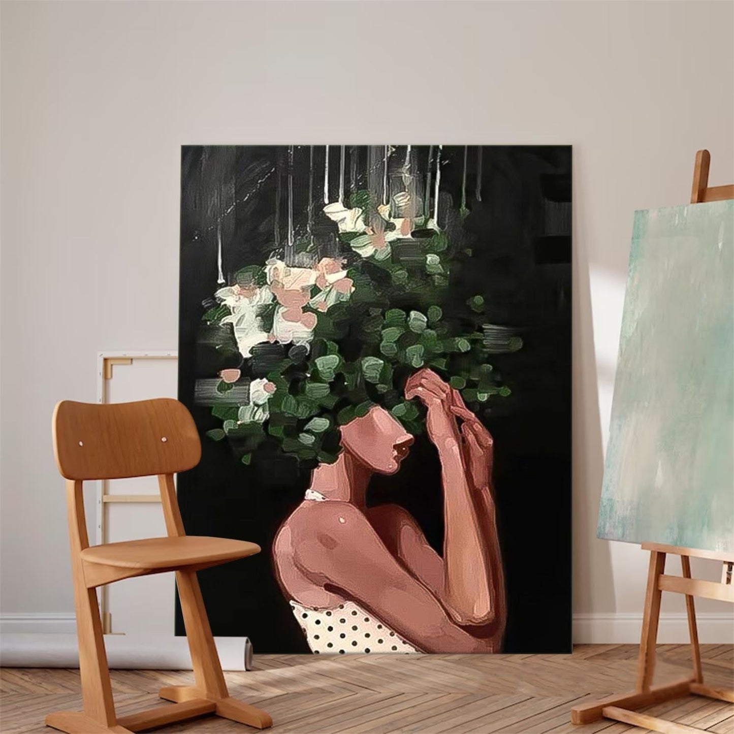 Abstract Floral Woman Oil Painting for Modern Home Decor