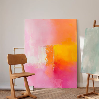 Vibrant Abstract Oil Painting in Pink, Orange, and Yellow for Modern Decor