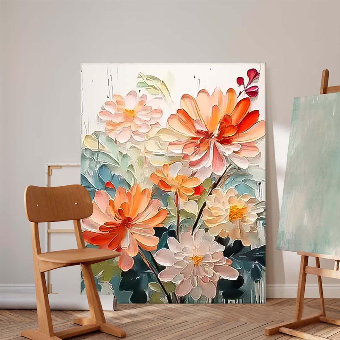Vibrant Floral Oil Painting - Elegant Flower Artwork for Home Decor