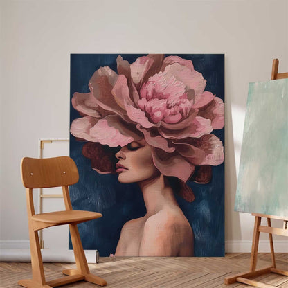 Elegant Floral Woman Portrait in Oil - Modern Canvas Art for Home Décor
