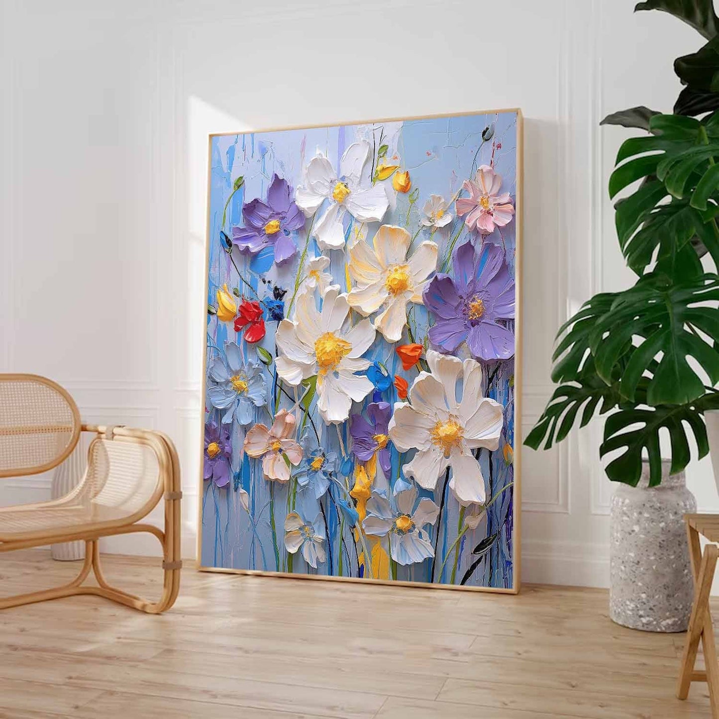 Vibrant Floral Oil Painting on Canvas - Colorful Flower Garden Art