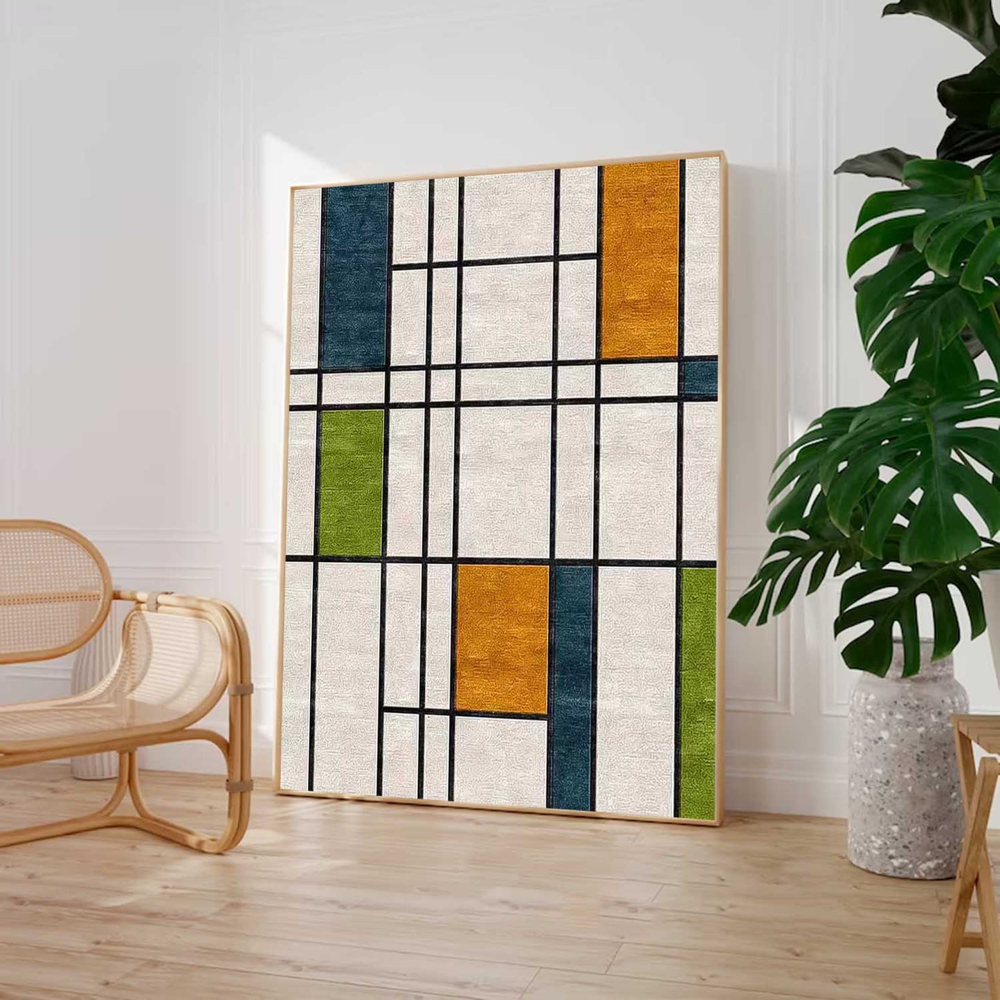 Vibrant Geometric Oil Painting for Modern Abstract Home Decor