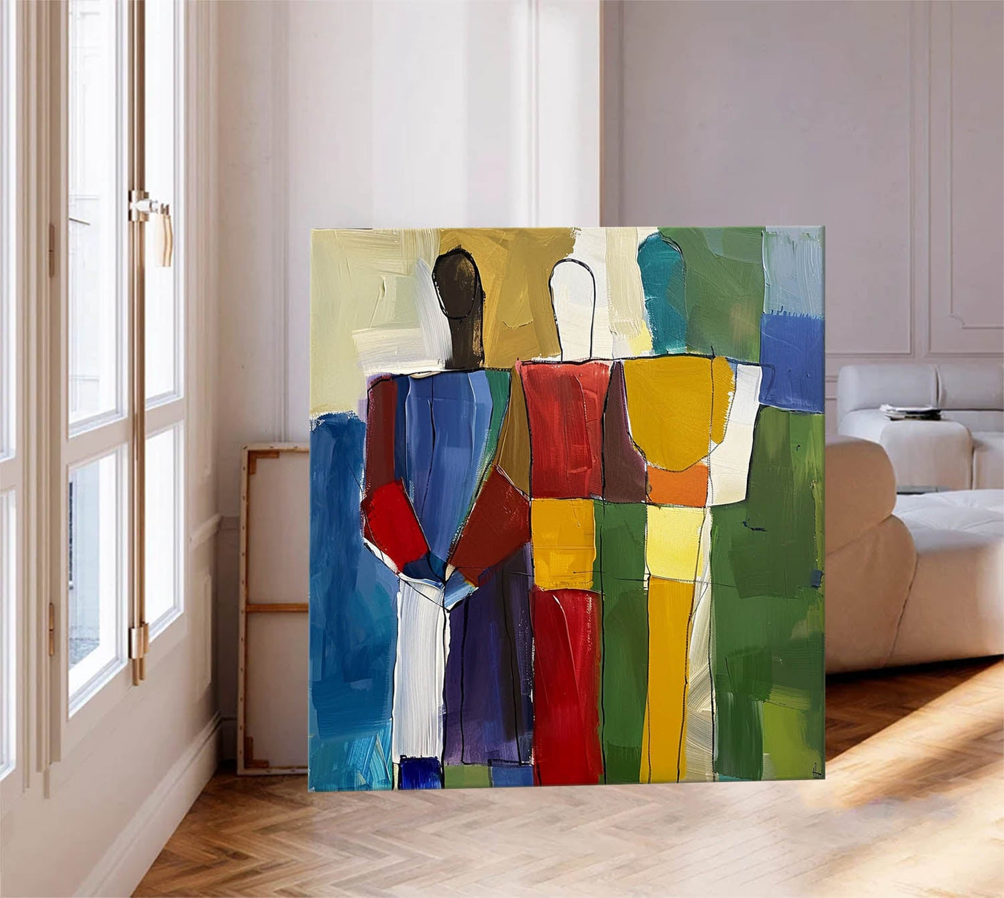 Abstracte Figuralen – Kleurrijk Mensen Thema Canvas Schilderij voor Kantoor en Woonkamer