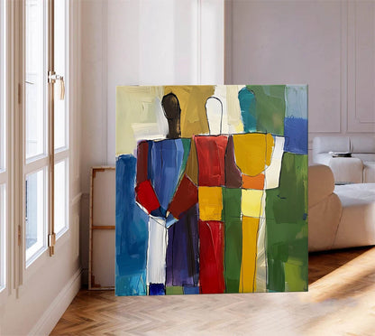Abstracte Figuralen – Kleurrijk Mensen Thema Canvas Schilderij voor Kantoor en Woonkamer