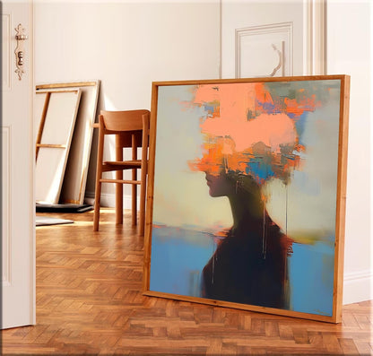 Abstract Expressionism: Colorful Female Silhouette Oil Painting for Contemporary Decor