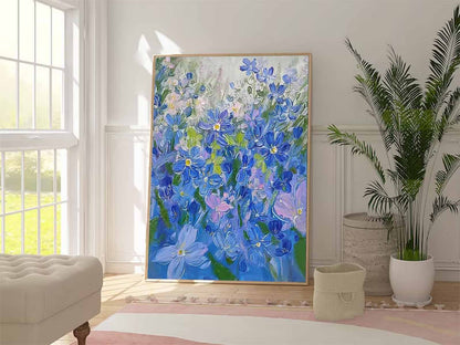 Vibrant Blue Floral Oil Painting for Home Decor and Art Collectors