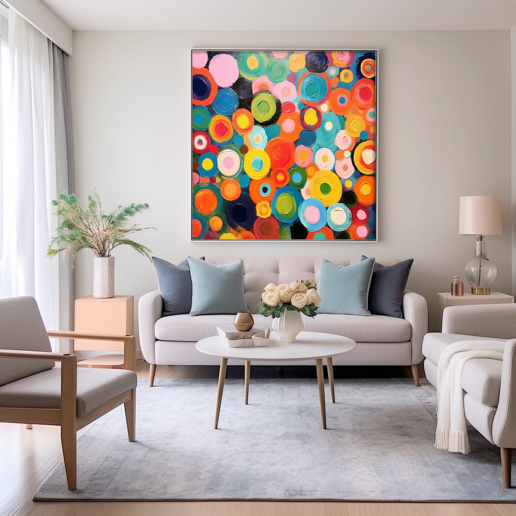 Vibrant Abstract Oil Painting with Colorful Circles for Modern Home Decor