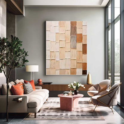 Abstract Geometric Oil Painting in Earthy Tones for Modern Home Decor