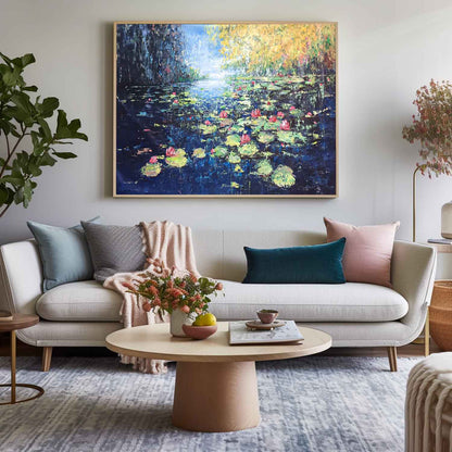 Serene Water Lilies Oil Painting for Elegant Home Décor