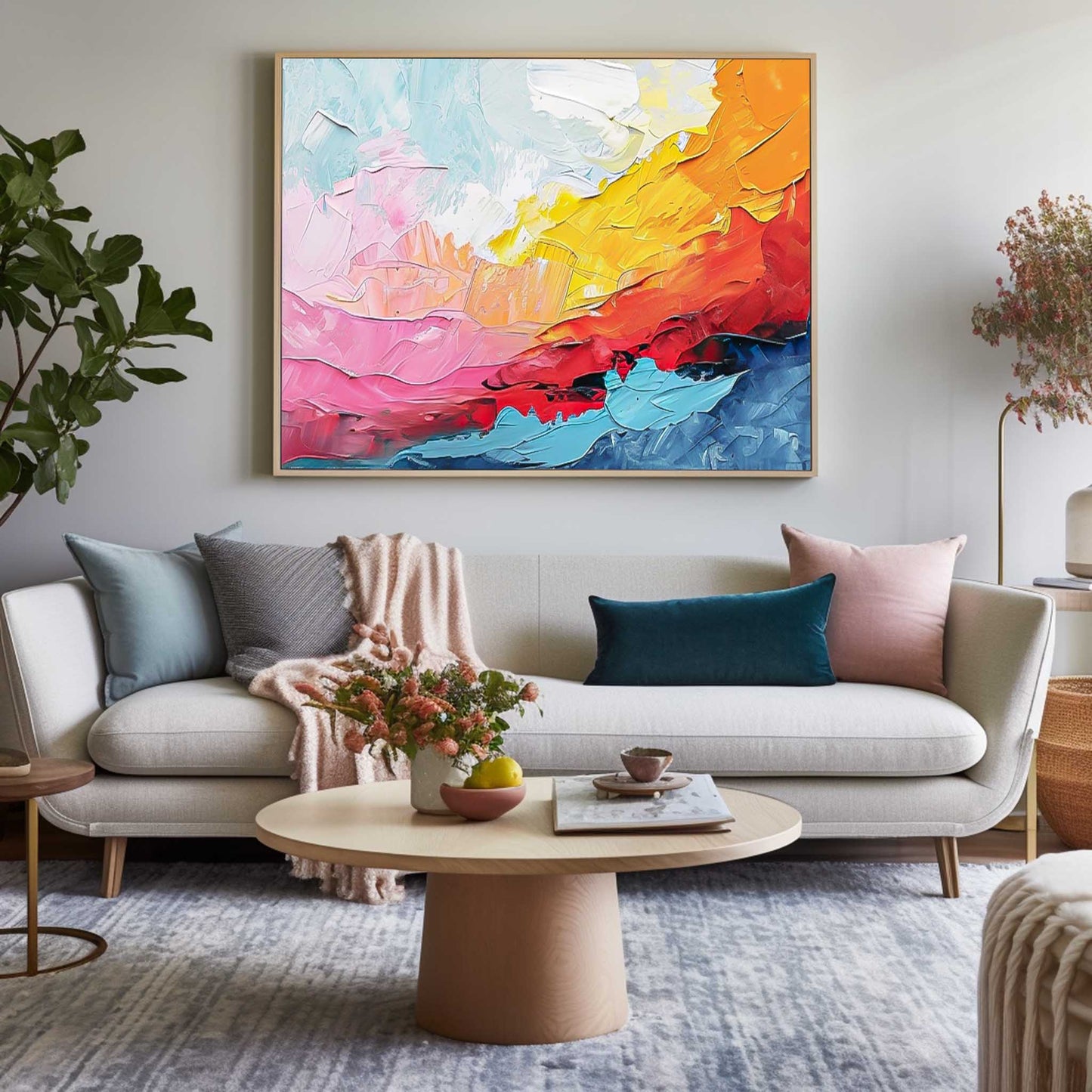 Vibrant Abstract Oil Painting with Bold Colors and Textured Brushstrokes