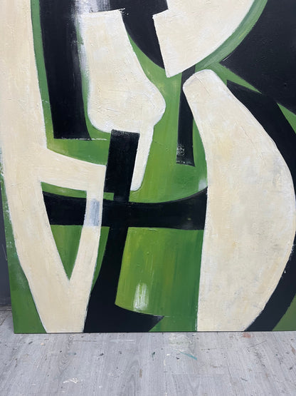 Abstract Green and Black Minimalist Oil Painting for Modern Home Decor