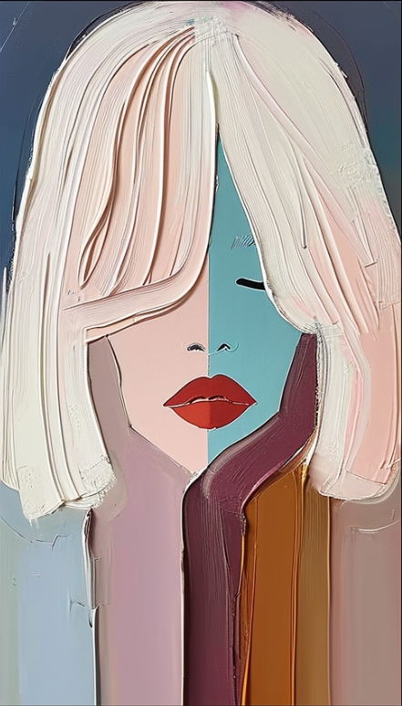 Abstract Expressionist Oil Painting of a Woman's Face with Vibrant Color Palette