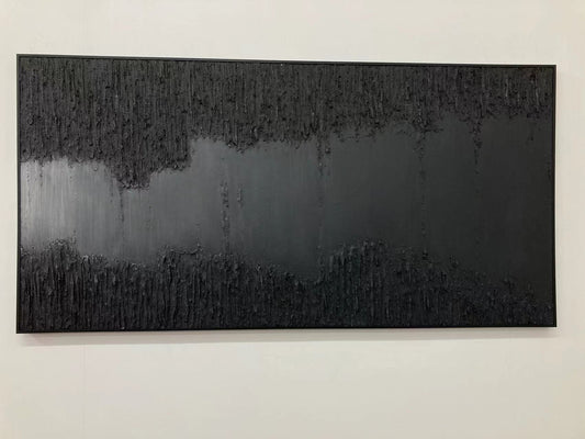 Large Black Textured Oil Painting - Modern Minimalist Canvas Artwork for Contemporary Spaces