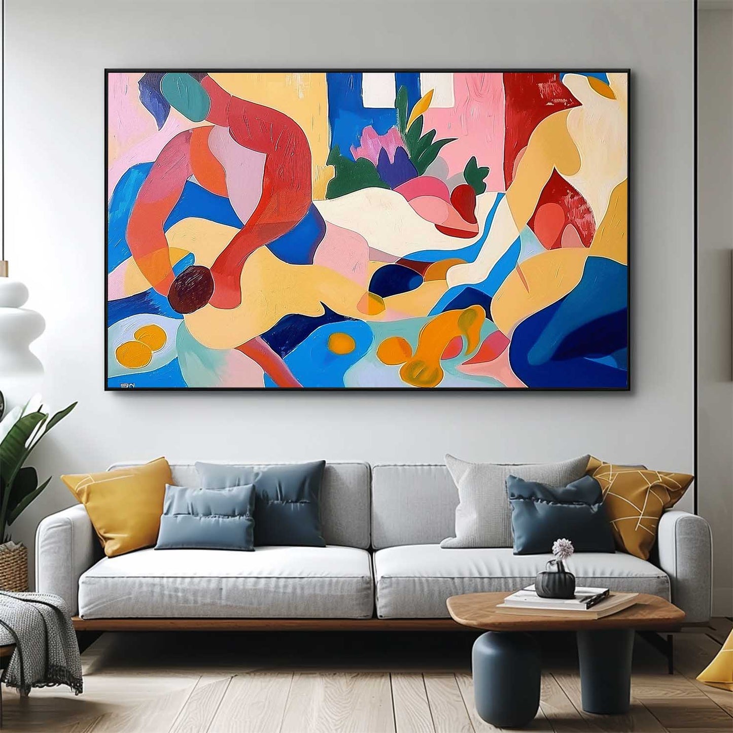 Vibrant Abstract Oil Painting with Bold Colors and Fluid Shapes for Modern Décor