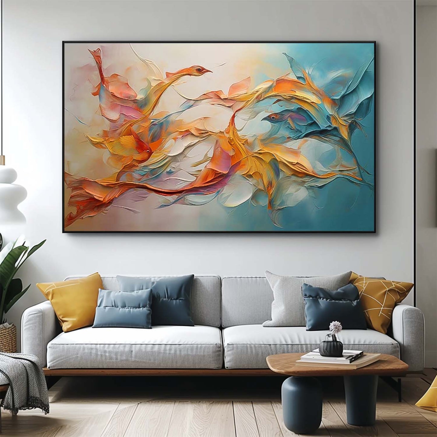 Vibrant Abstract Oil Painting with Fluid Color Swirls and Dreamy Atmosphere