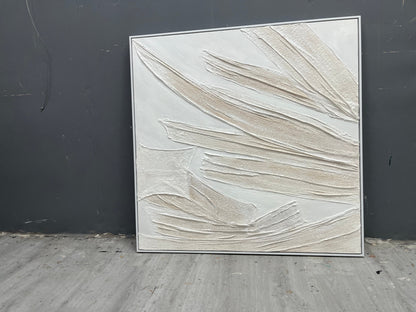 Textured White Oil Painting - Abstract Plaster Art for Modern Interiors