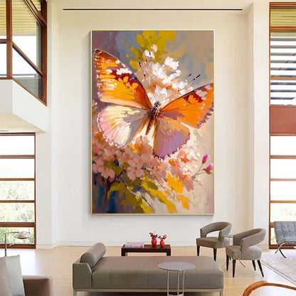 Vibrant Butterfly Oil Painting on Floral Background for Home Decor