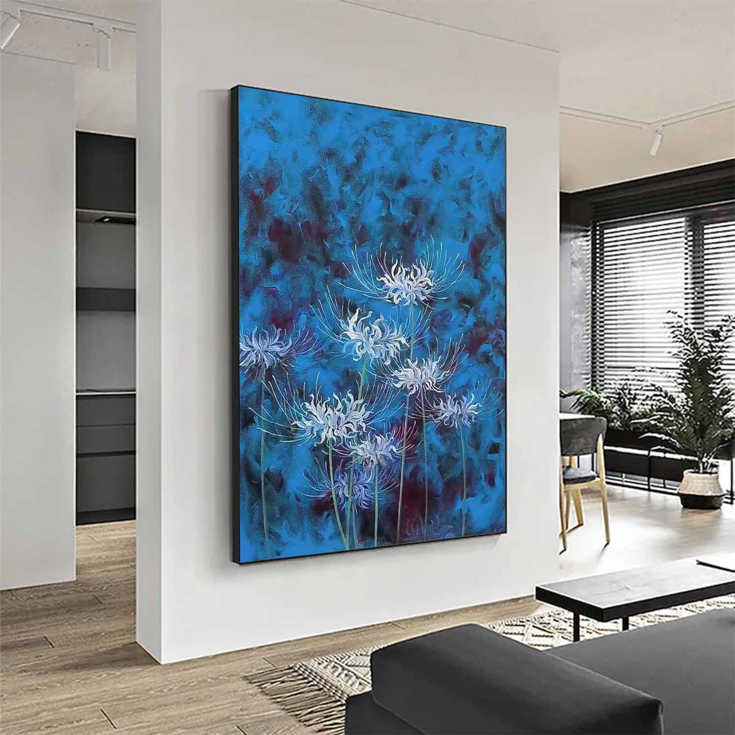 Vibrant Blue Floral Oil Painting for Elegant Home Decor