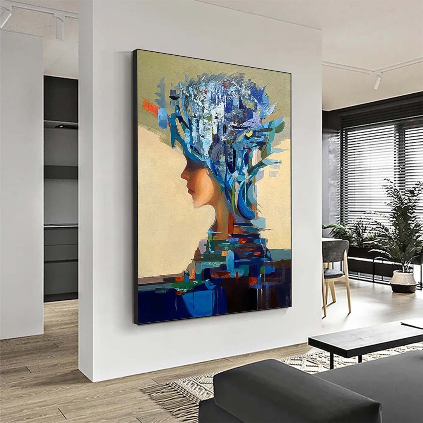 Abstract Woman's Profile Oil Painting with Vibrant Colors and Artistic Flair
