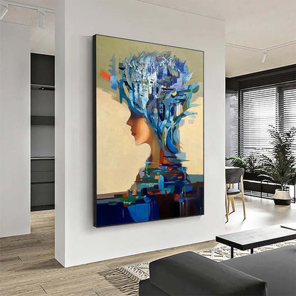 Abstract Woman's Profile Oil Painting with Vibrant Colors and Artistic Flair