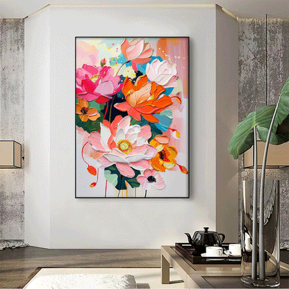 Vibrant Floral Oil Painting - Colorful Canvas Art for Home Decor and Wall Aesthetics