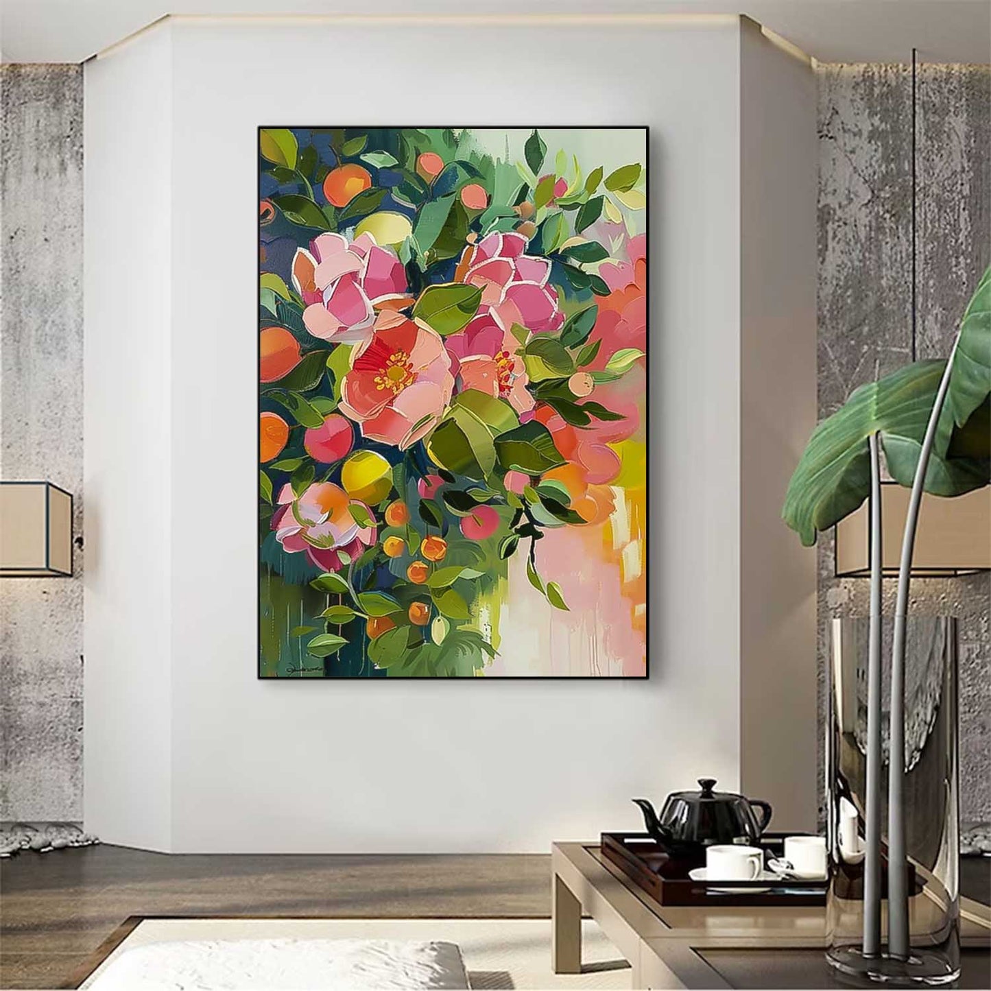 Vibrant Floral Oil Painting for Home Decor and Art Lovers