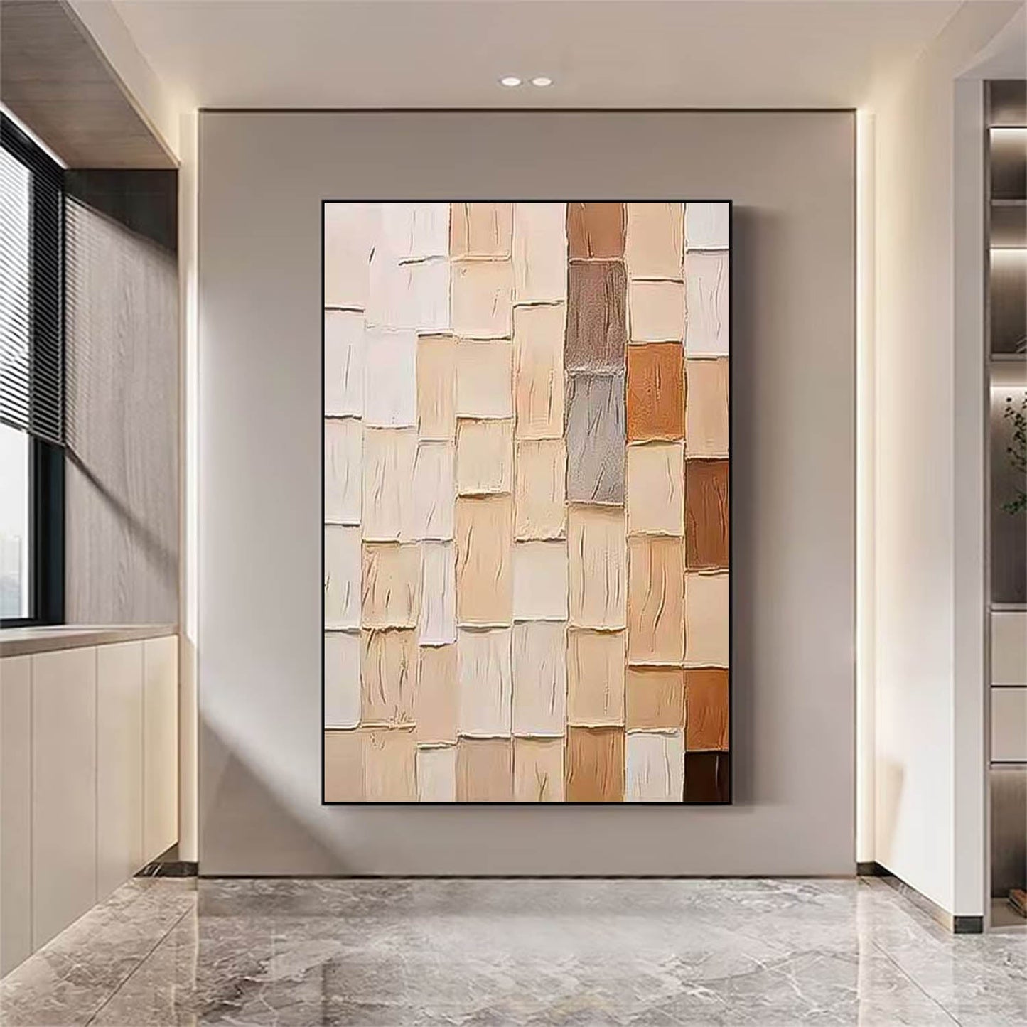 Abstract Geometric Oil Painting in Earthy Tones for Modern Home Decor