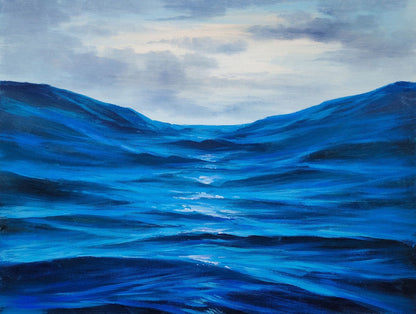 Tranquil Ocean Waves: Stunning Hyperrealism Oil Painting