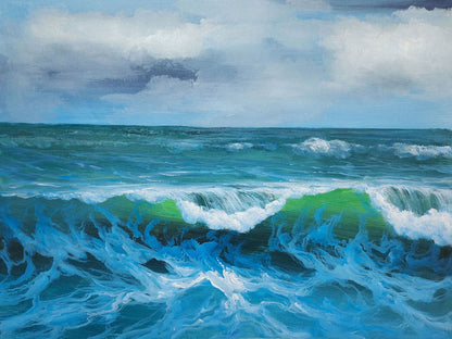 Stunning Hyperrealistic Ocean Waves Oil Painting for Coastal Home Decor