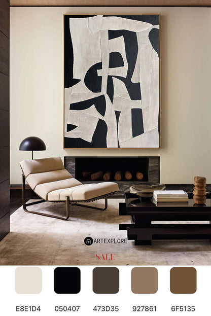Contemporary Black and White Abstract Oil Painting for Modern Home Decor