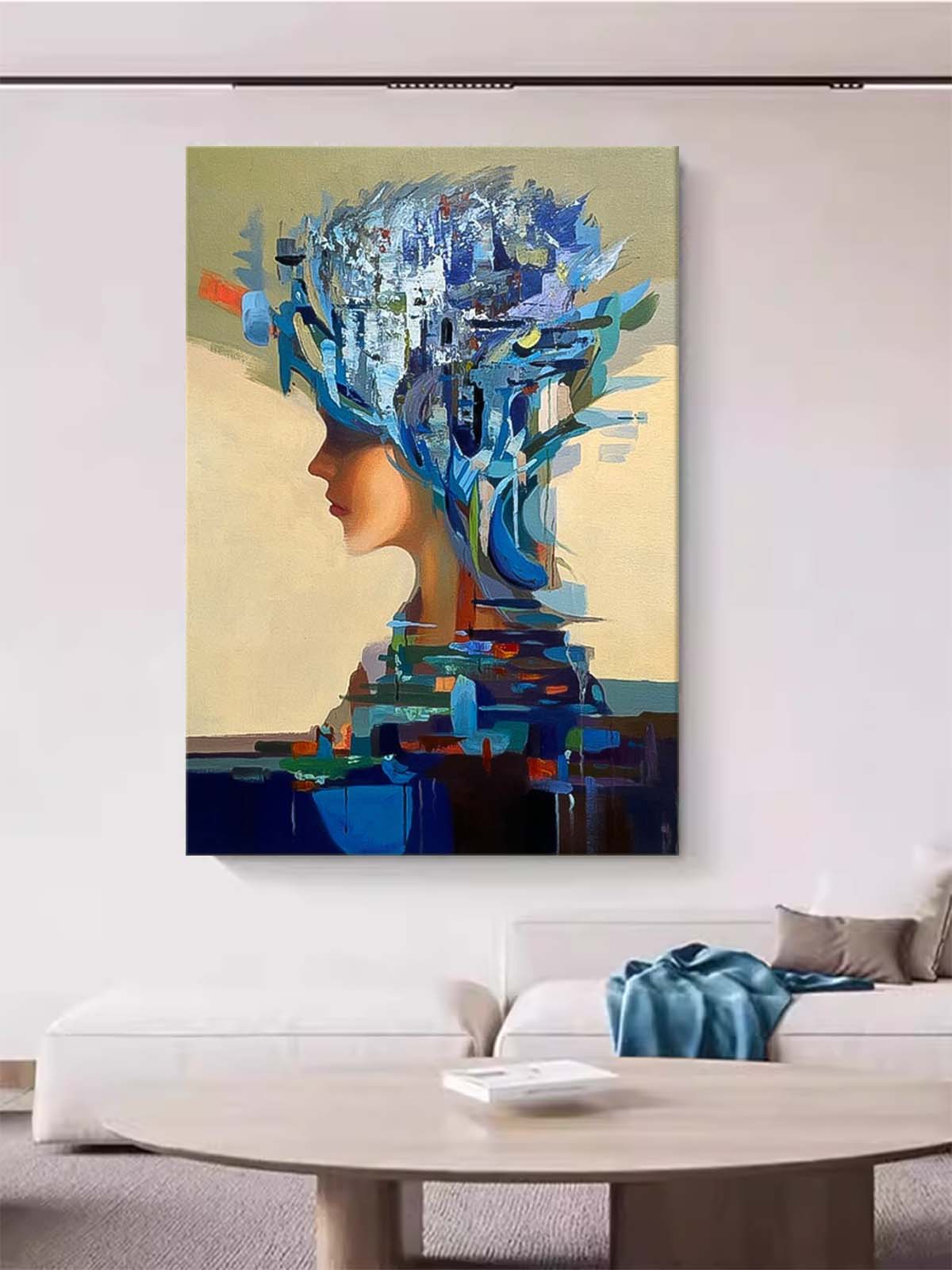 Abstract Woman's Profile Oil Painting with Vibrant Colors and Artistic Flair