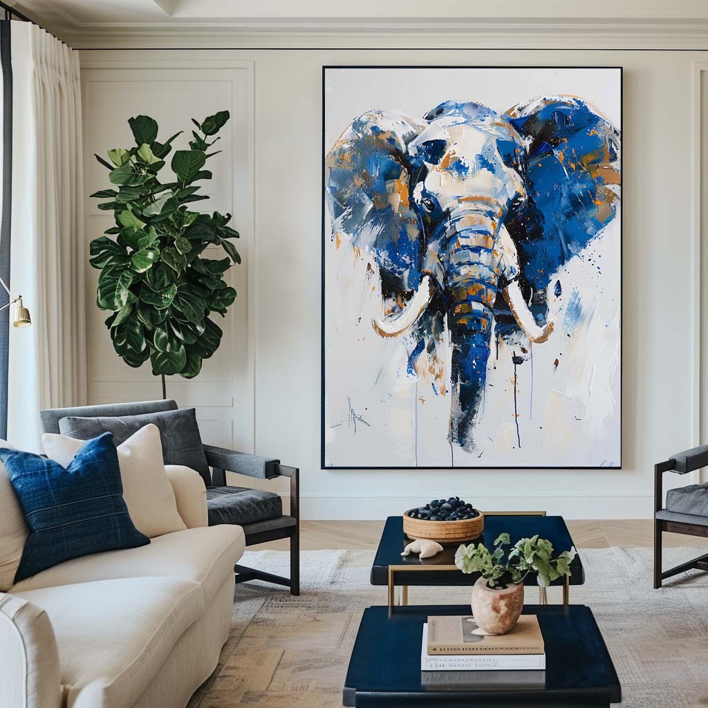 Vibrant Blue Elephant Canvas Art - Colorful Abstract Wildlife Wall Decor