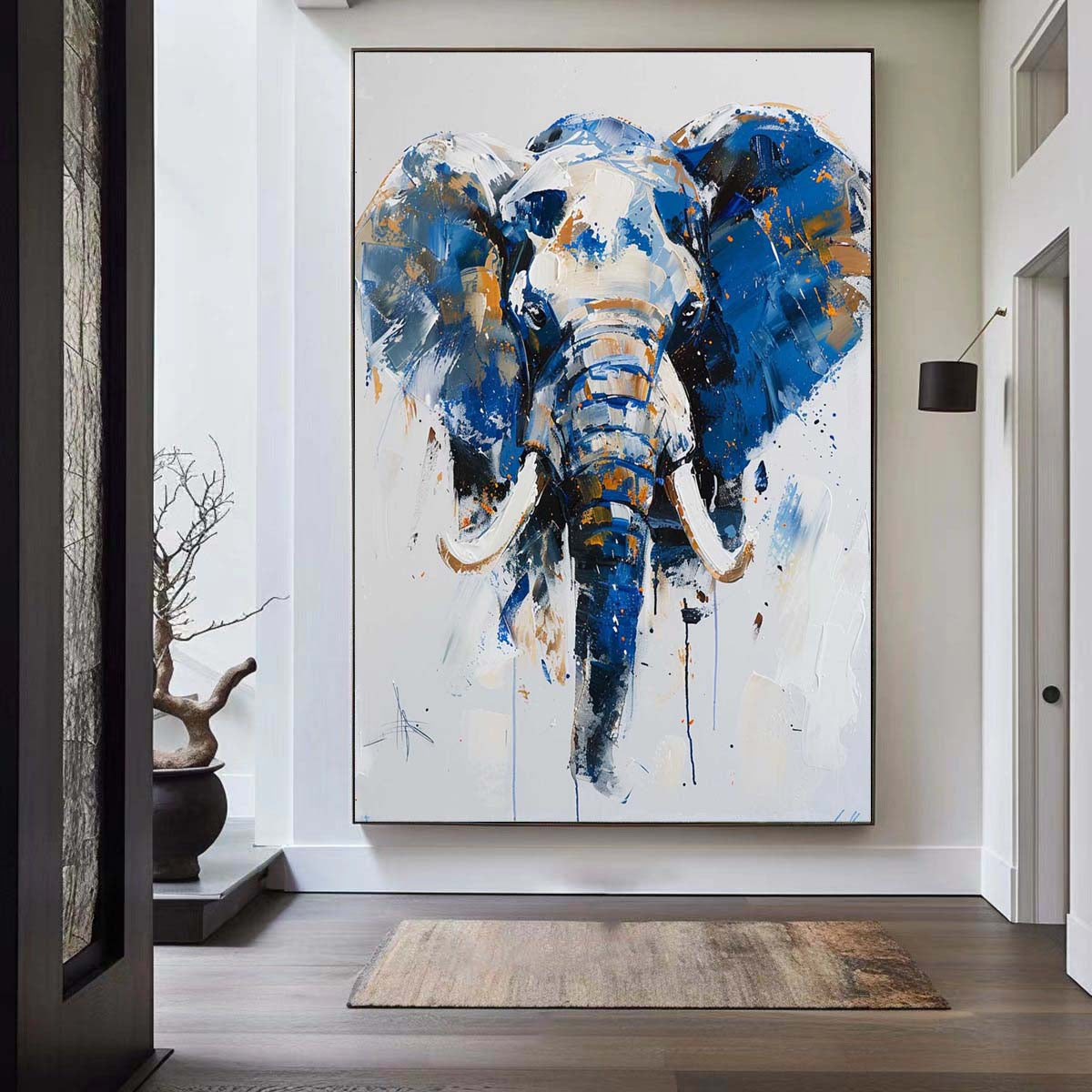 Vibrant Blue Elephant Canvas Art - Colorful Abstract Wildlife Wall Decor