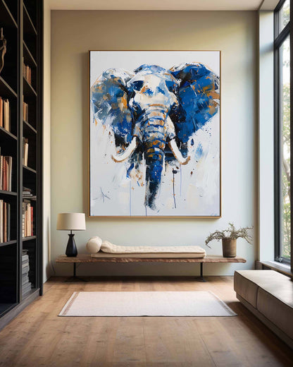 Vibrant Blue Elephant Canvas Art - Colorful Abstract Wildlife Wall Decor