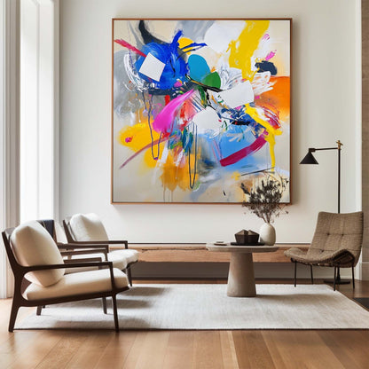 Vibrant Modern Abstract Oil Painting with Dynamic Color Palette and Bold Brushstrokes