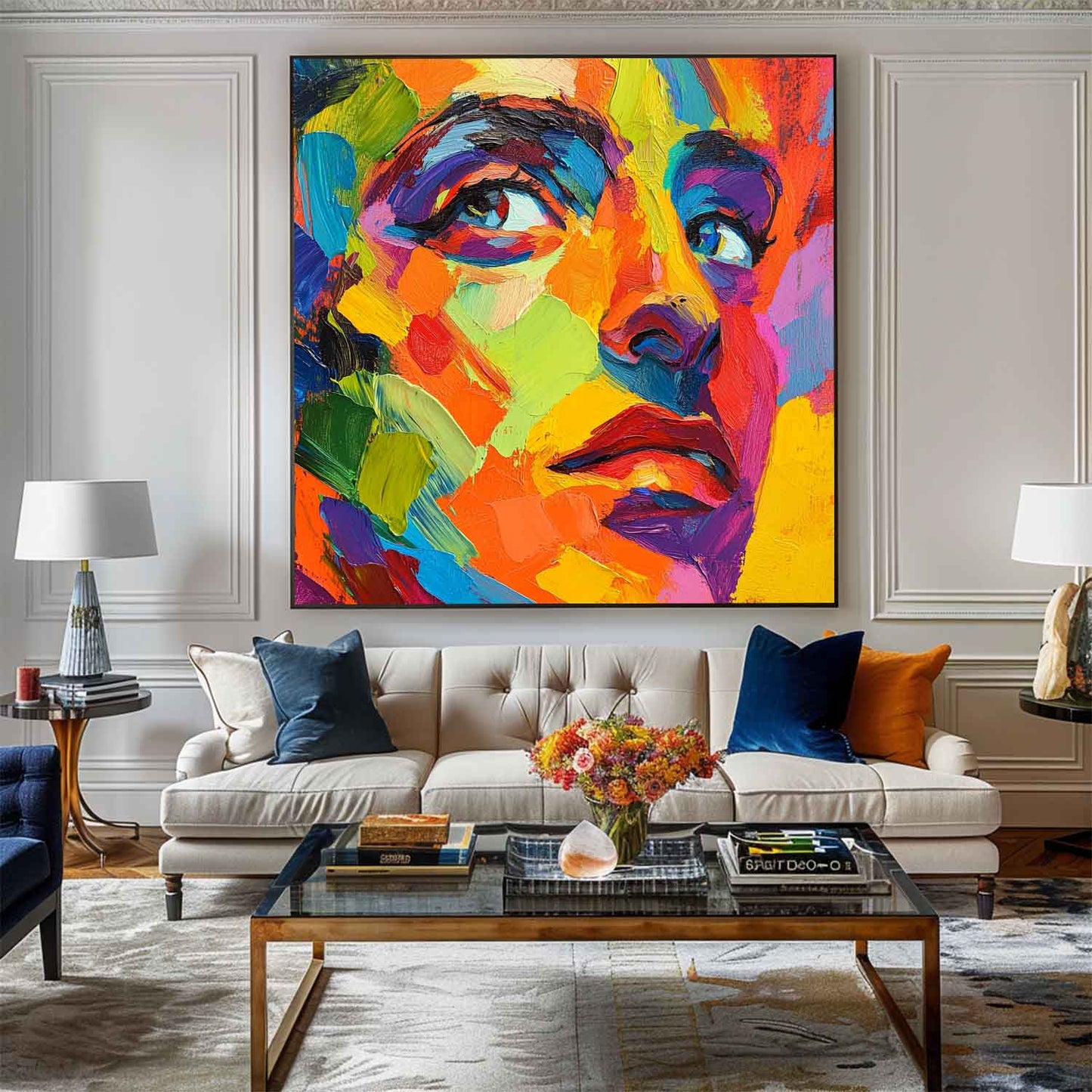 Vibrant Colorful Abstract Portrait Oil Painting for Modern Home Decor