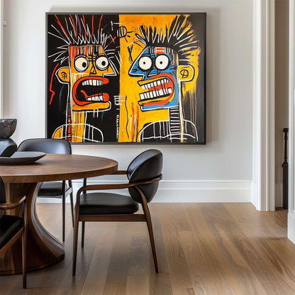 Vibrant Modern Abstract Duo Faces Oil Painting for Contemporary Home Decor