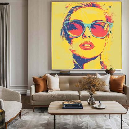 Vibrant Modern Abstract Portrait with Bold Colors and Glamorous Sunglasses