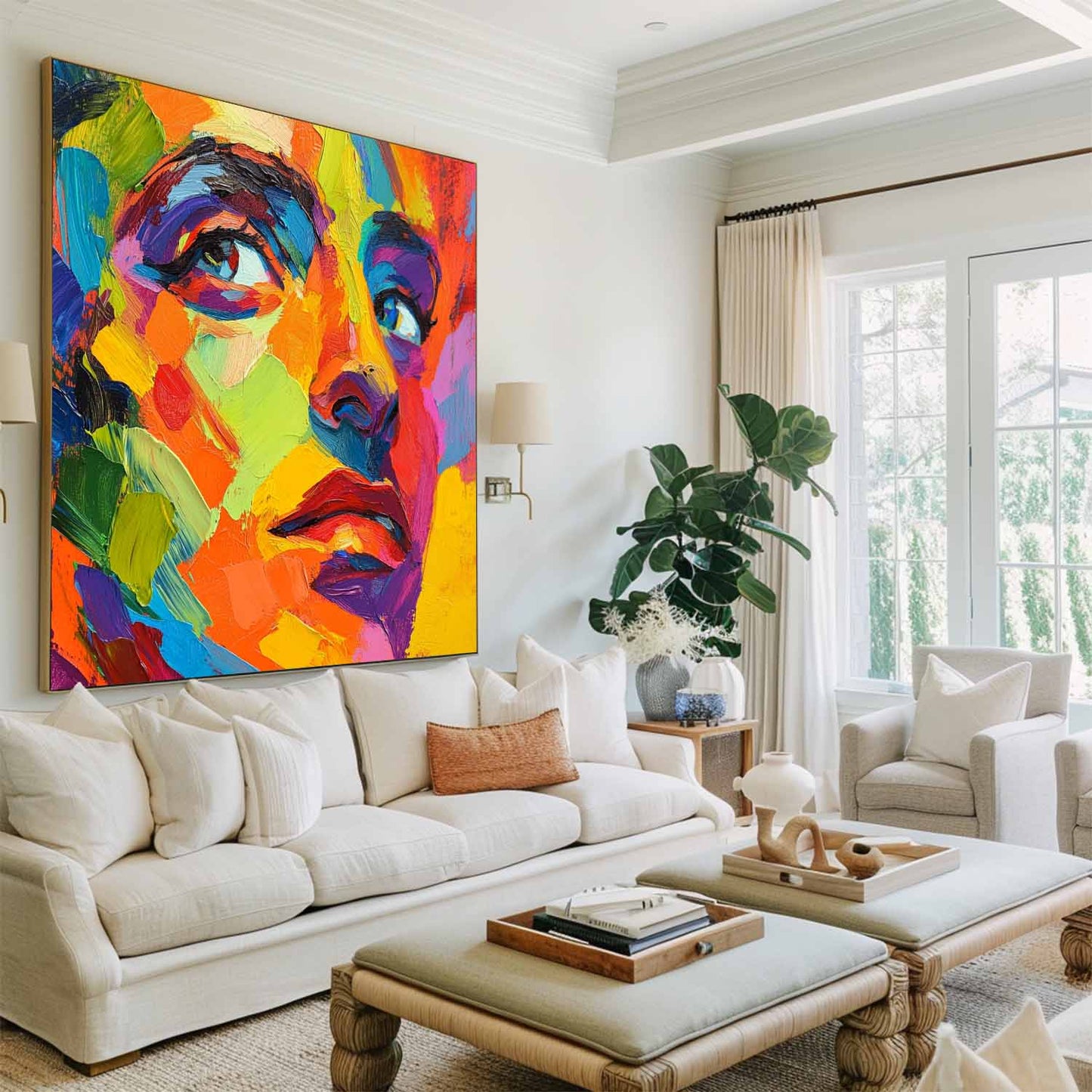 Vibrant Colorful Abstract Portrait Oil Painting for Modern Home Decor