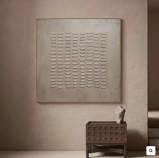 Contemporary Abstract Oil Painting of White Rows and Columns for Modern Decor