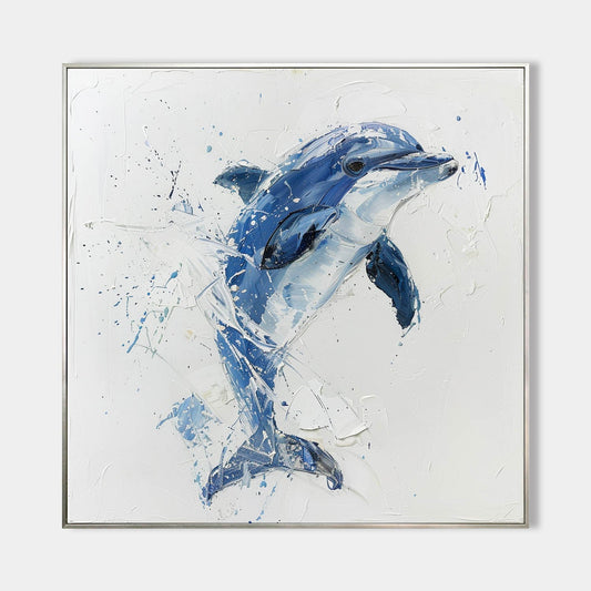 Vibrant Blue Dolphin Oil Painting ‚Äì Captivating Ocean Art for Your Home Decor