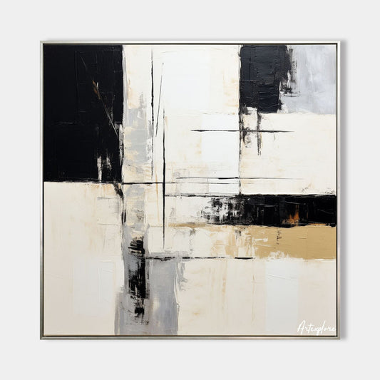 Contemporary Black and White Abstract Oil Painting for Modern Home Décor