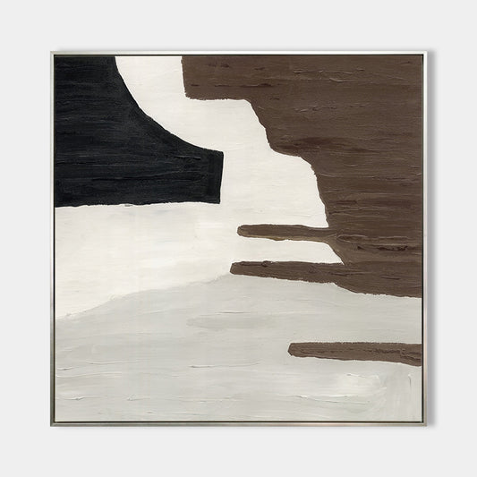 Contemporary Brown and White Geometric Abstract Oil Painting for Modern Decor