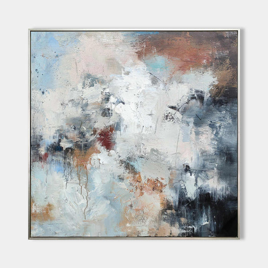 Stunning Abstract Oil Painting in Soft Blues and Earthy Tones for Modern Decor