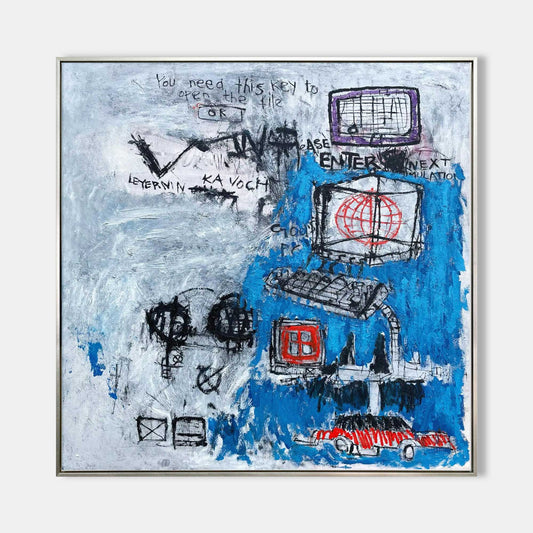 Contemporary Abstract Graffiti Painting with Tech-Inspired Elements