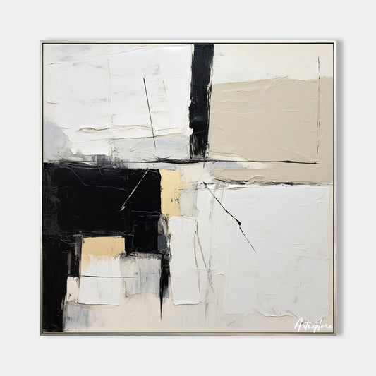 Contemporary Black and White Abstract Oil Painting for Modern Home Decor